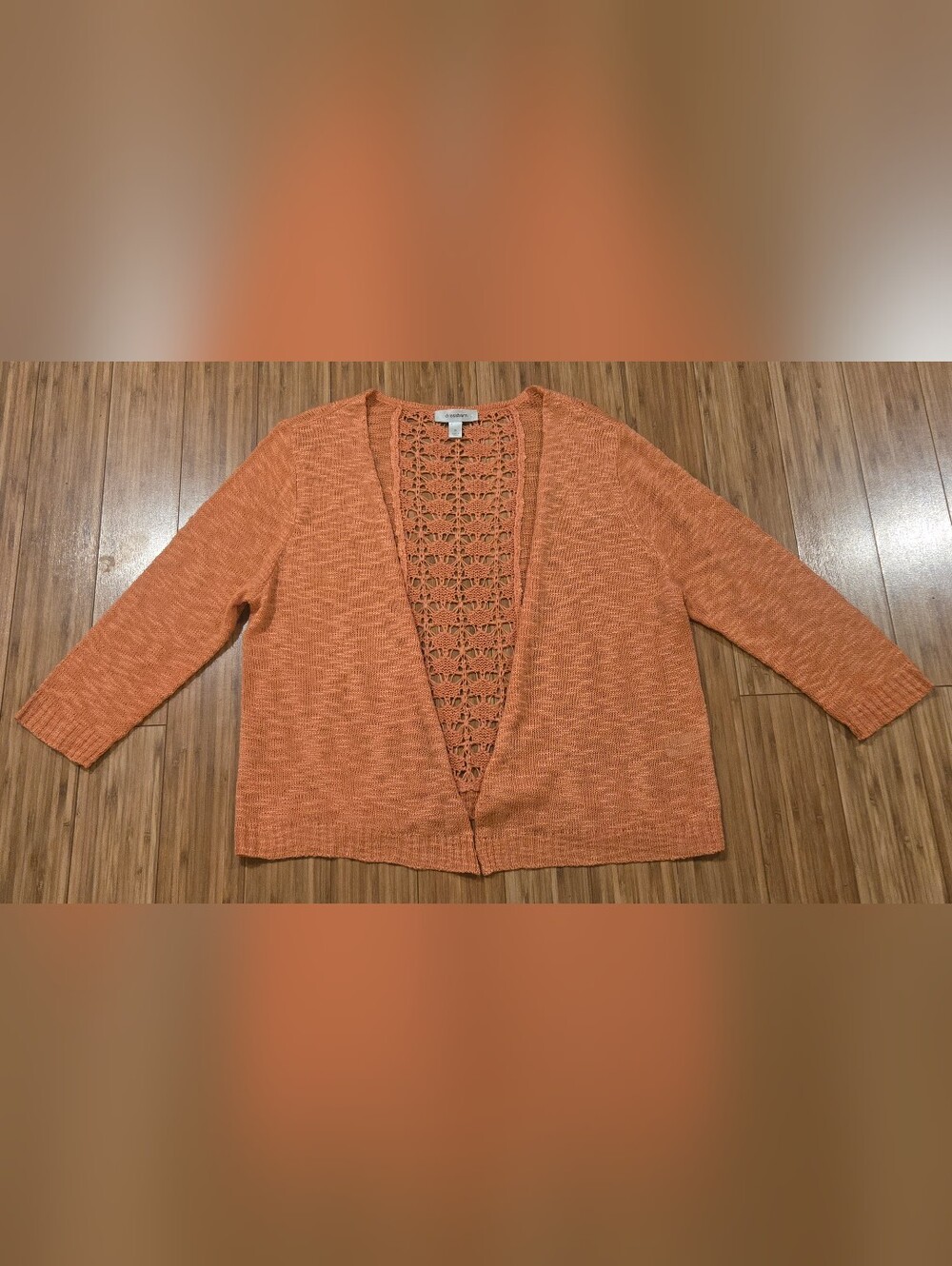 Dressbarn Open-Front Orange Crochet-Back Women's Sweater Cardigan